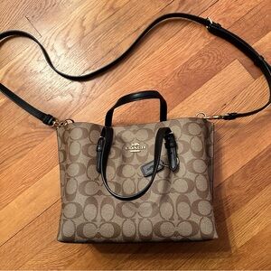 Coach Tan and Black Signature Mini Tote